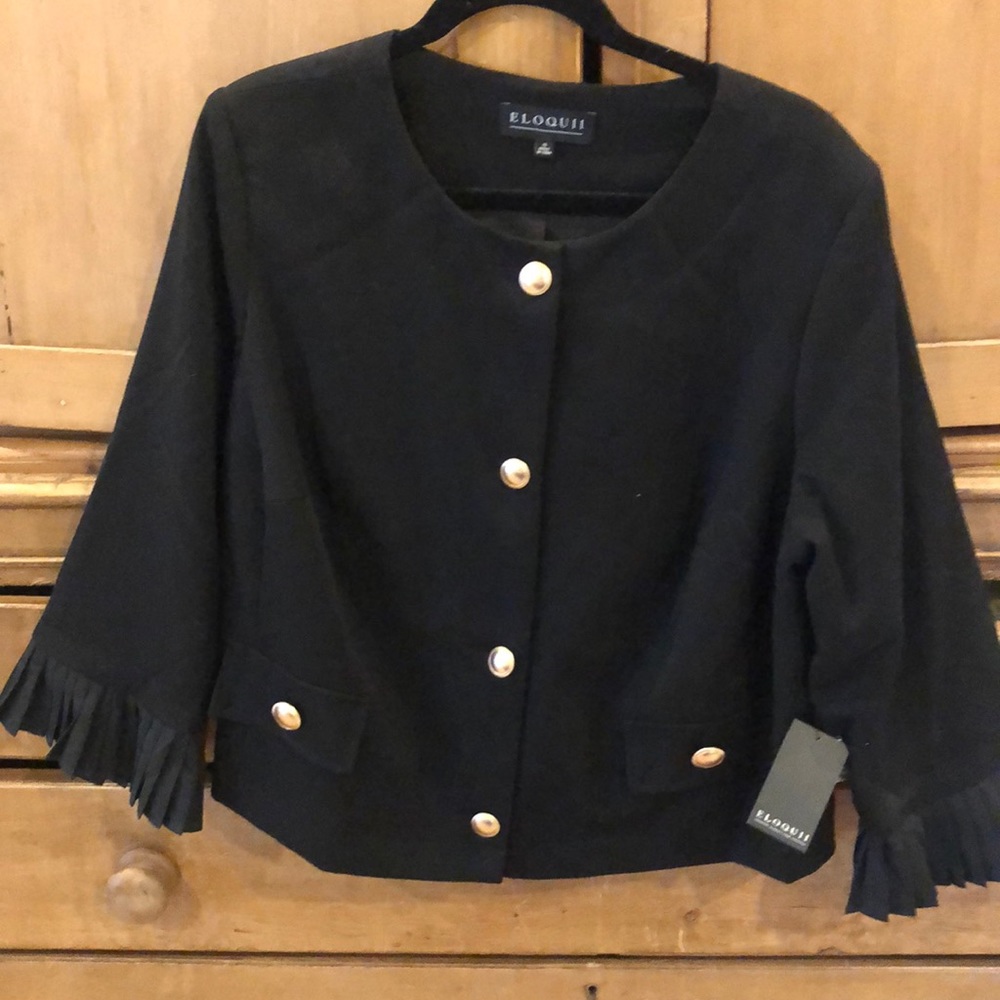 Fantastic slightly cropped black jacket gold buttons. So elegant! NWT